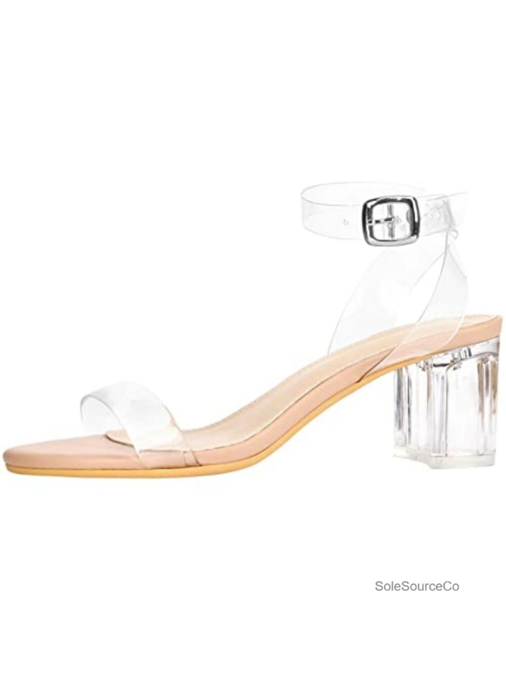 Strappy Clear Block Heeled Sandals Womenβs 2 Inch Chunky Heel Ankle Strap Open - Picture 3 of 6